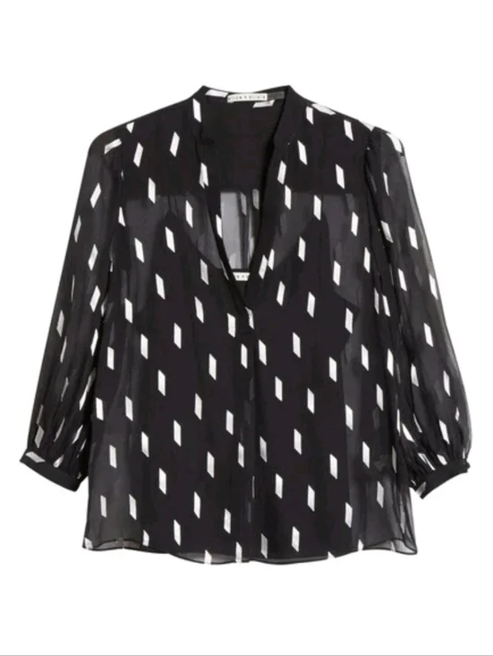 ALICE + OLIVIA SHEILA SHEER BLOUSE BLACK TOP SIZE XS - Picture 9 of 11